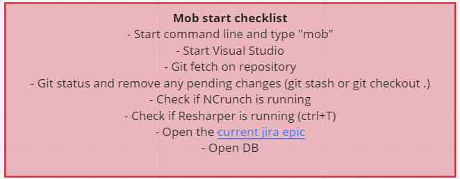 Mob start checklist